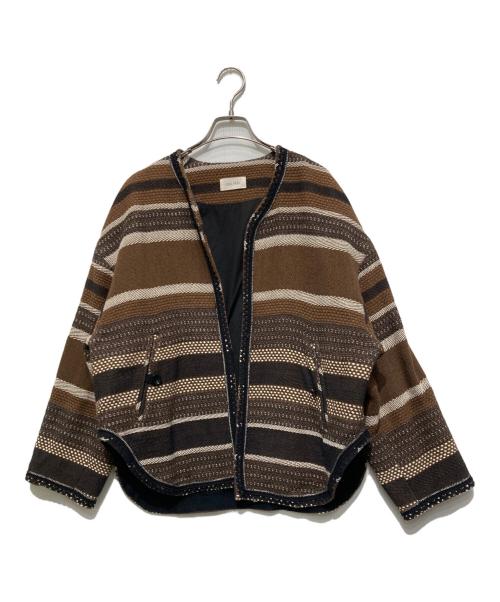 DES PRES（デ プレ）DES PRES (デ プレ) リサイクルコットンジャカード ノーカラーショートコート ブラウン サイズ:36の古着・服飾アイテム