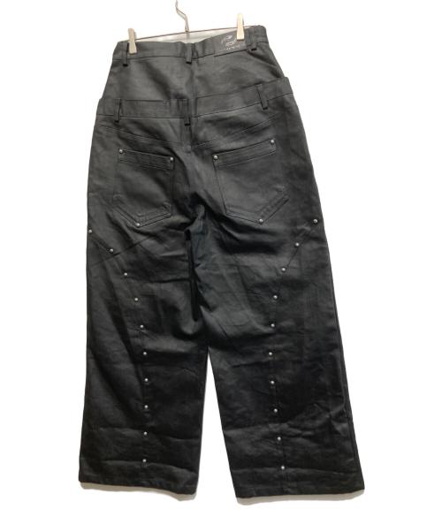DARKRTPTS（ダークアールティーピーティーエス）DARKRTPTS (ダークアールティーピーティーエス) double Waist Drawstring Waxed Studded Denim Pants ブラック サイズ:Lの古着・服飾アイテム