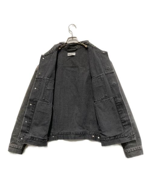BALENCIAGA（バレンシアガ）BALENCIAGA (バレンシアガ) ダメージ加工バックロゴデニムジャケット ブラック サイズ:36の古着・服飾アイテム