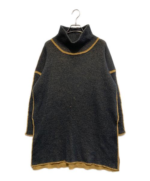 ISSEY MIYAKE（イッセイミヤケ）ISSEY MIYAKE (イッセイミヤケ) 裾スリットハイネックニット ブラック×ベージュ サイズ:2の古着・服飾アイテム