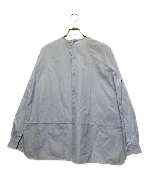 DRAWER（ドゥロワー）Drawer (ドゥロワー) ノーカラーバックボタンシャツ ブルー サイズ:38の古着・服飾アイテム