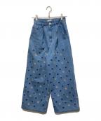 MACPHEEマカフィー）の古着「ボタニカルエンブロイダリーデニム タックワイドパンツ」｜スカイブルー