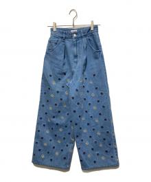 MACPHEE（マカフィー）の古着「ボタニカルエンブロイダリーデニム タックワイドパンツ」｜スカイブルー