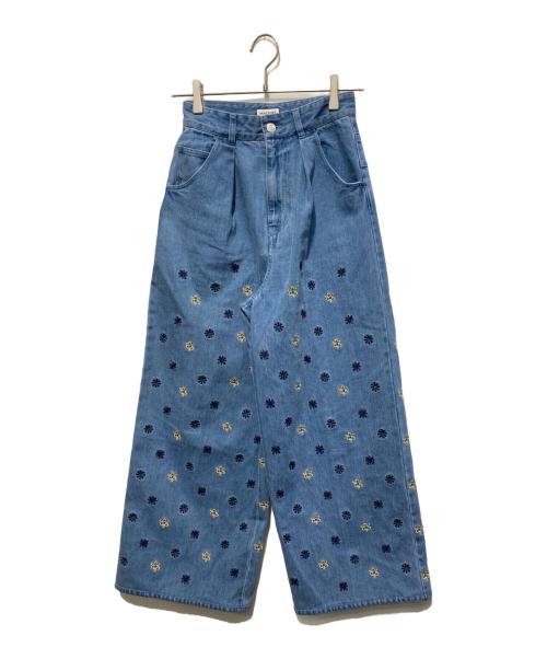 MACPHEE（マカフィー）MACPHEE (マカフィー) ボタニカルエンブロイダリーデニム タックワイドパンツ スカイブルー サイズ:32の古着・服飾アイテム