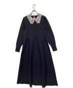 green label relaxingグリーンレーベルリラクシング）の古着「襟レース 2WAY ニット ワンピース」｜ネイビー