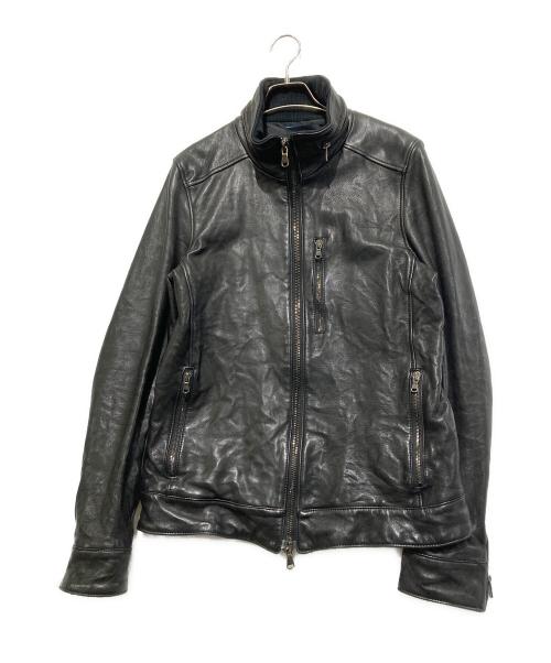 Junhashimoto（ジュンハシモト）junhashimoto (ジュンハシモト) SNAP RIB JERSEY レザージャケット ブラック サイズ:4の古着・服飾アイテム