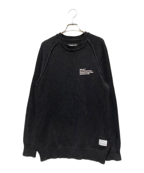 REPLAY（リプレイ）REPLAY (リプレイ) コットンウォッシュラグランスリーブセーター ブラック サイズ:Mの古着・服飾アイテム