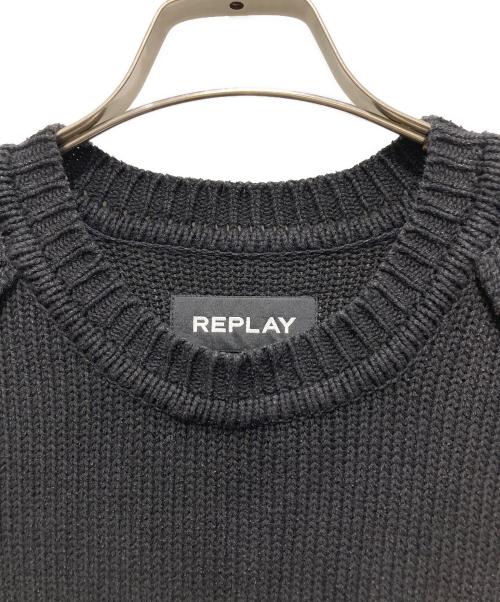 REPLAY（リプレイ）REPLAY (リプレイ) コットンウォッシュラグランスリーブセーター ブラック サイズ:Mの古着・服飾アイテム