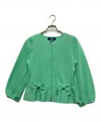 M'S GRACYエムズグレイシー）の古着「リボンペプラムダブルジップアップカーディガン」｜黄緑