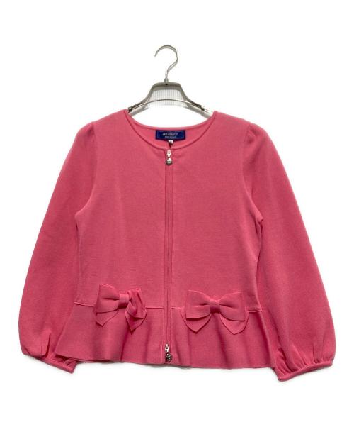 M'S GRACY（エムズグレイシー）M'S GRACY (エムズグレイシー) リボンペプラムダブルジップアップカーディガン ピンク サイズ:38の古着・服飾アイテム