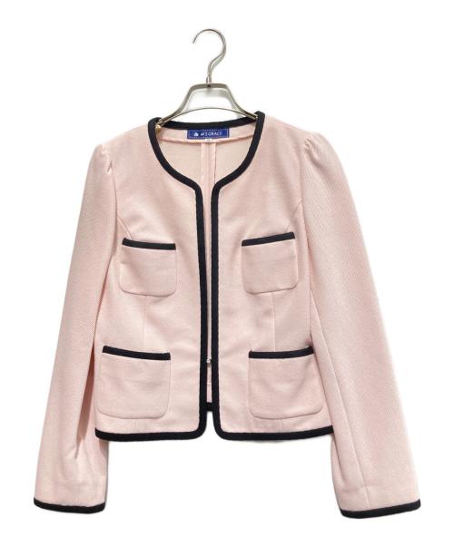 M'S GRACY（エムズグレイシー）M'S GRACY (エムズグレイシー) ノーカラージャケット ピンク サイズ:38の古着・服飾アイテム