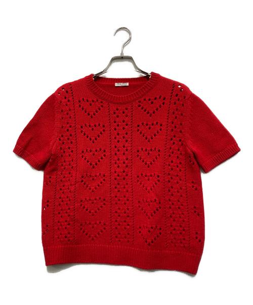 MIU MIU（ミュウミュウ）MIU MIU (ミュウミュウ) ハート柄半袖ニット レッド サイズ:36の古着・服飾アイテム