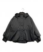 TOLNERAトルネラ）の古着「ドロスト入り裾Aライン異素材使い中綿ジャケット」｜ブラック