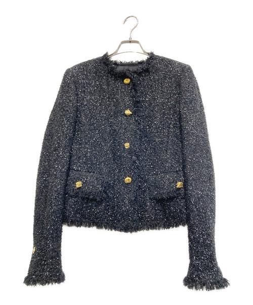 ESCADA（エスカーダ）ESCADA (エスカーダ) フリンジノーカラージャケット ブラック サイズ:36の古着・服飾アイテム