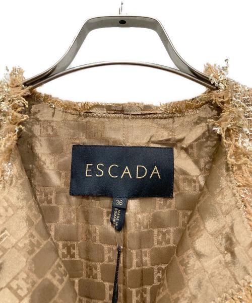 ESCADA（エスカーダ）ESCADA (エスカーダ) フリンジノーカラージャケット ベージュ サイズ:36の古着・服飾アイテム