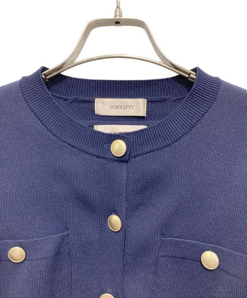 JUSGLITTY（ジャスグリッティー）JUSGLITTY (ジャスグリッティー) アンサンブルニットジャケット ネイビー サイズ:SIZE 2の古着・服飾アイテム
