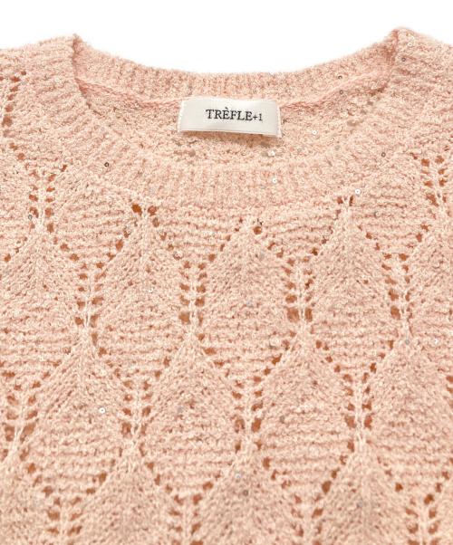 trefle+1（トレフルプラスワン）TREFLE+1 (トレフルプラスワン) スパンコールクロシェニット ピンク サイズ:FREEの古着・服飾アイテム