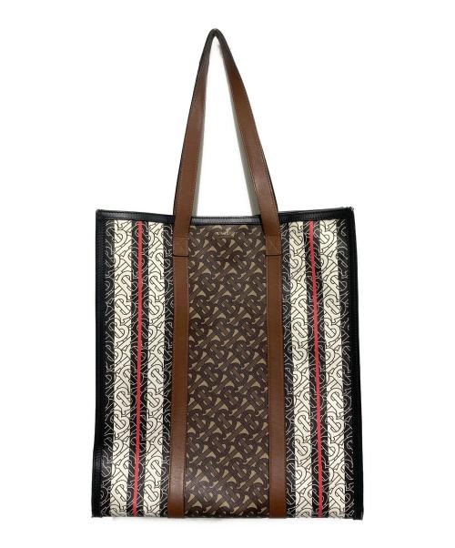 BURBERRY（バーバリー）BURBERRY (バーバリー) モノグラムストライプEキャンバスポートレートトートバッグ ブラウンの古着・服飾アイテム
