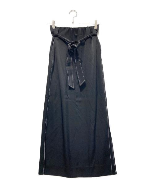 MACPHEE（マカフィー）MACPHEE (マカフィー) トリアセテートポリエステルサテンベルテッドマキシスカート ブラック サイズ:36の古着・服飾アイテム