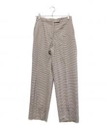 TOMORROW LAND collection（トゥモローランドコレクション）の古着「シルキーギンガムチェック ストレートパンツ」｜ホワイト×ブラウン