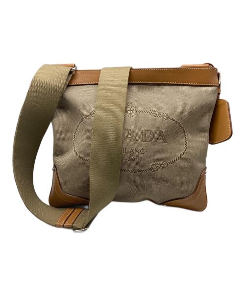 PRADA（プラダ）PRADA (プラダ) ロゴジャガードショルダーバッグ ベージュの古着・服飾アイテム