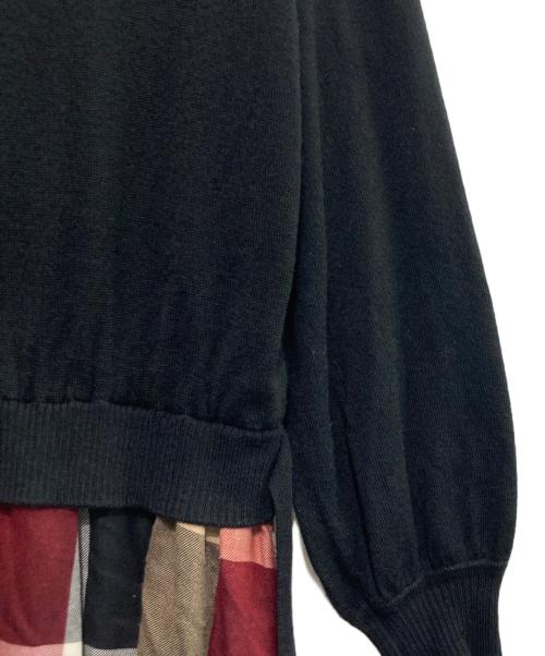BLUE LABEL CRESTBRIDGE（ブルーレーベルクレストブリッジ）BLUE LABEL CRESTBRIDGE (ブルーレーベルクレストブリッジ) クレストブリッジチェック切替ニットワンピース ブラック×パープル サイズ:38の古着・服飾アイテム