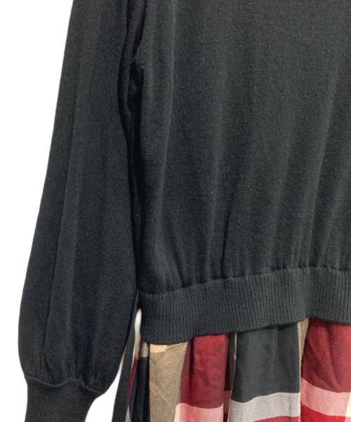 BLUE LABEL CRESTBRIDGE（ブルーレーベルクレストブリッジ）BLUE LABEL CRESTBRIDGE (ブルーレーベルクレストブリッジ) クレストブリッジチェック切替ニットワンピース ブラック×パープル サイズ:38の古着・服飾アイテム