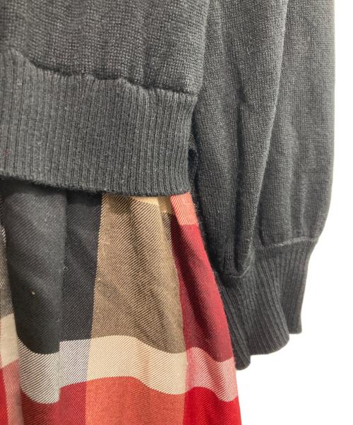 BLUE LABEL CRESTBRIDGE（ブルーレーベルクレストブリッジ）BLUE LABEL CRESTBRIDGE (ブルーレーベルクレストブリッジ) クレストブリッジチェック切替ニットワンピース ブラック×パープル サイズ:38の古着・服飾アイテム