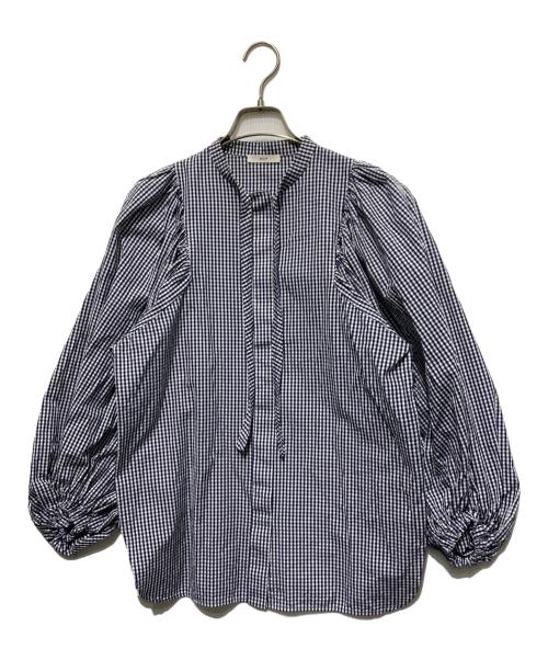 YORI（ヨリ）yori (ヨリ) ギンガムリボンパフスリーブブラウス ブルー サイズ:Freeの古着・服飾アイテム
