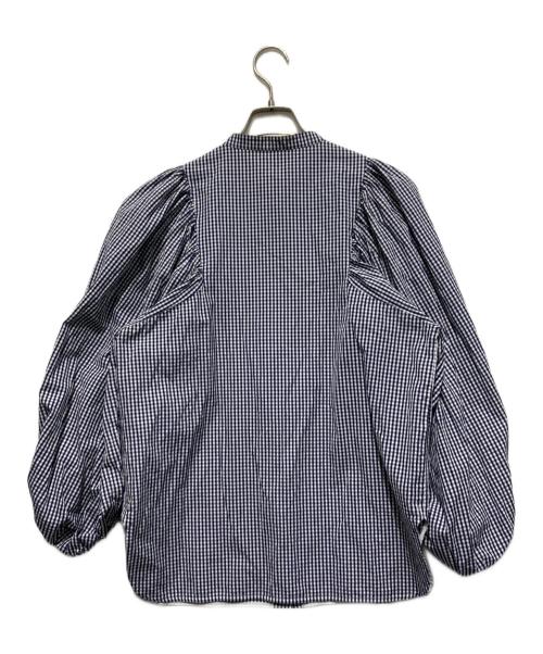YORI（ヨリ）yori (ヨリ) ギンガムリボンパフスリーブブラウス ブルー サイズ:Freeの古着・服飾アイテム