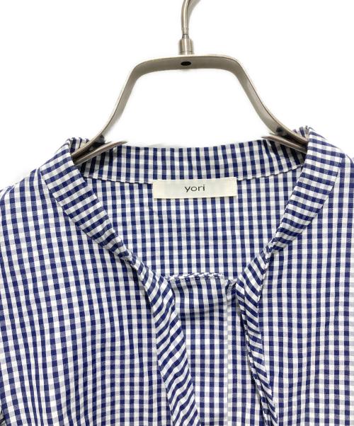 YORI（ヨリ）yori (ヨリ) ギンガムリボンパフスリーブブラウス ブルー サイズ:Freeの古着・服飾アイテム