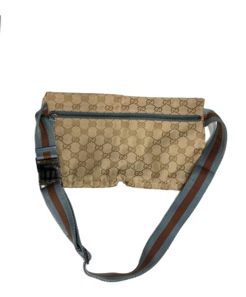 GUCCI（グッチ）GUCCI (グッチ) GGキャンパスウエストポーチ ベージュ×ブルーの古着・服飾アイテム