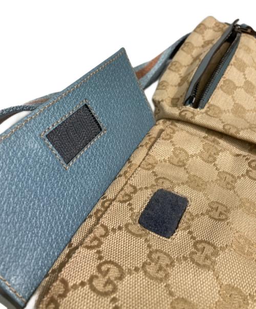 GUCCI（グッチ）GUCCI (グッチ) GGキャンパスウエストポーチ ベージュ×ブルーの古着・服飾アイテム