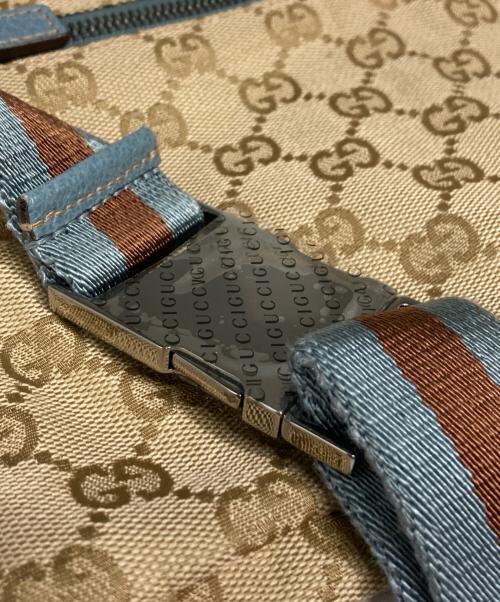 GUCCI（グッチ）GUCCI (グッチ) GGキャンパスウエストポーチ ベージュ×ブルーの古着・服飾アイテム