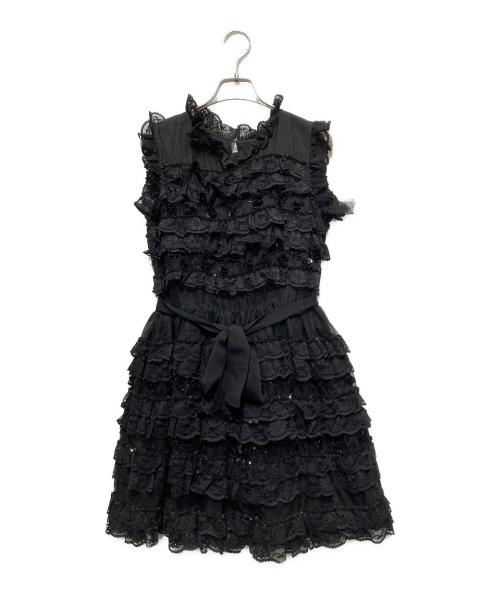 RED VALENTINO（レッドヴァレンティノ）RED VALENTINO (レッドヴァレンティノ) ケープ付ノースリーブワンピース ブラック サイズ:不明の古着・服飾アイテム
