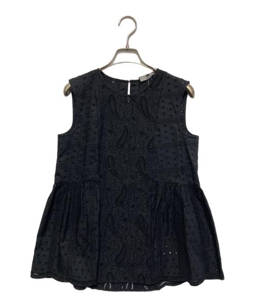 UNTITLED（アンタイトル）UNTITLED (アンタイトル) アイレットレースペプラムブラウス ブラック 未使用品の古着・服飾アイテム