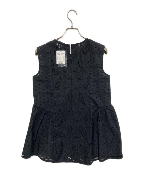 UNTITLED（アンタイトル）UNTITLED (アンタイトル) アイレットレースペプラムブラウス ブラック 未使用品の古着・服飾アイテム