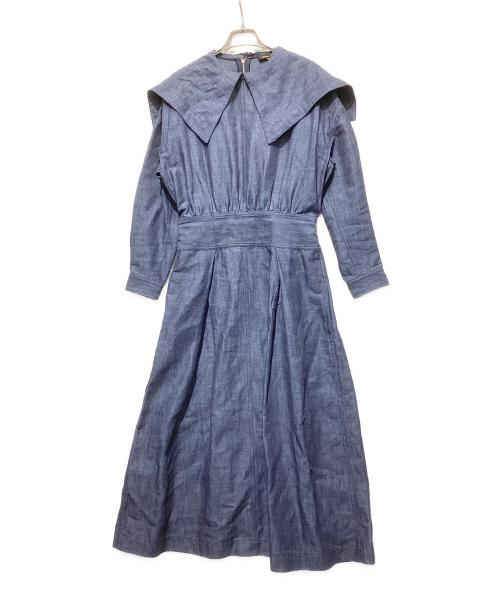 DRAWER（ドゥロワー）Drawer (ドゥロワー) セーラーカラーロングワンピース ブルー サイズ:38の古着・服飾アイテム