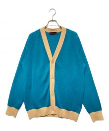 CABAN（キャバン）の古着「コットンカシミヤ バイカラーVネックカーディガン」｜グリーン×ベージュ