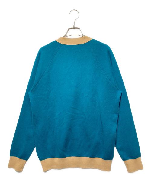 CABAN（キャバン）CABAN (キャバン) コットンカシミヤ バイカラーVネックカーディガン グリーン×ベージュ サイズ:Mの古着・服飾アイテム
