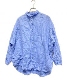Spick and Span（スピック＆スパン）の古着「80リネンカシュクールビッグシャツ」｜スカイブルー
