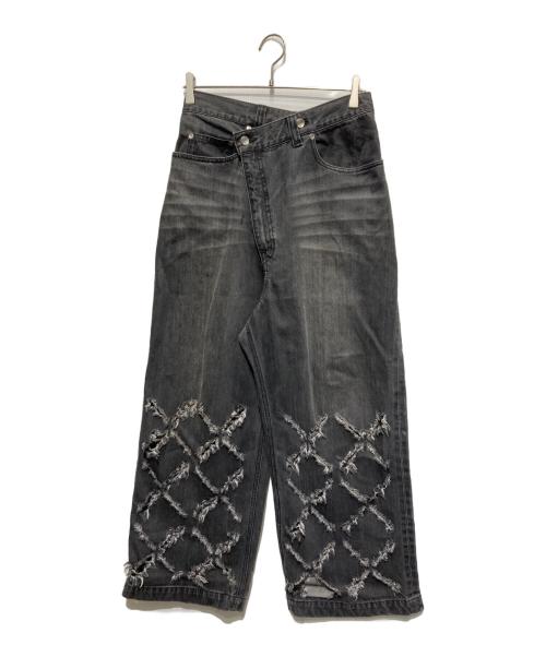 MAISON SPECIAL（メゾンスペシャル）MAISON SPECIAL (メゾンスペシャル) レーザーカットフロントデザインハイパーワイドデニム ブラックの古着・服飾アイテム