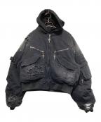 TH4SWE×GOJOYJINNIザフォースウィ×ゴージョインジンニ）の古着「WASHED ROUND SHAPED BOMBER DOUBLE LAYERED HAT AVIATION JACKET」｜ブラック