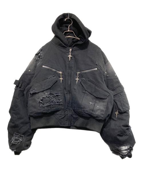 TH4SWE（ザフォースウィ）TH4SWE (ザフォースウィ) GOJOYJINNI (ゴージョインジンニ) WASHED ROUND SHAPED BOMBER DOUBLE LAYERED HAT AVIATION JACKET ブラック サイズ:Sの古着・服飾アイテム