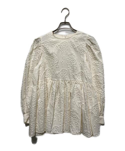 OHGA（オオガ）OHGA (オオガ) ジャガードペプラムギャザーブラウス ホワイト サイズ:FREEの古着・服飾アイテム