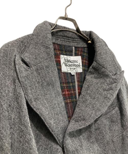 Vivienne Westwood man（ヴィヴィアン ウェストウッド マン）Vivienne Westwood man (ヴィヴィアン ウェストウッド マン) ヘリンボーンチェックウールコート グレー サイズ:44の古着・服飾アイテム