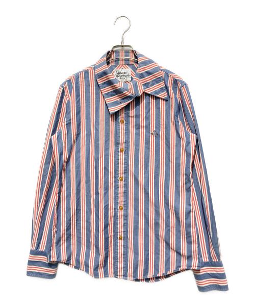 Vivienne Westwood man（ヴィヴィアン ウェストウッド マン）Vivienne Westwood man (ヴィヴィアン ウェストウッド マン) ストライプシャツ ブルー×レッド サイズ:46の古着・服飾アイテム