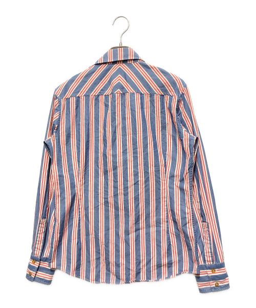 Vivienne Westwood man（ヴィヴィアン ウェストウッド マン）Vivienne Westwood man (ヴィヴィアン ウェストウッド マン) ストライプシャツ ブルー×レッド サイズ:46の古着・服飾アイテム