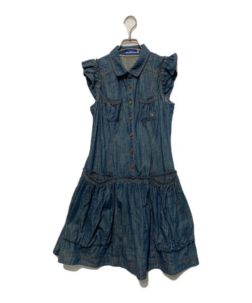 BURBERRY BLUE LABEL（バーバリー ブルー レーベル）BURBERRY BLUE LABEL (バーバリー ブルー レーベル) ホース刺繍フリルデニムワンピース インディゴ サイズ:38の古着・服飾アイテム