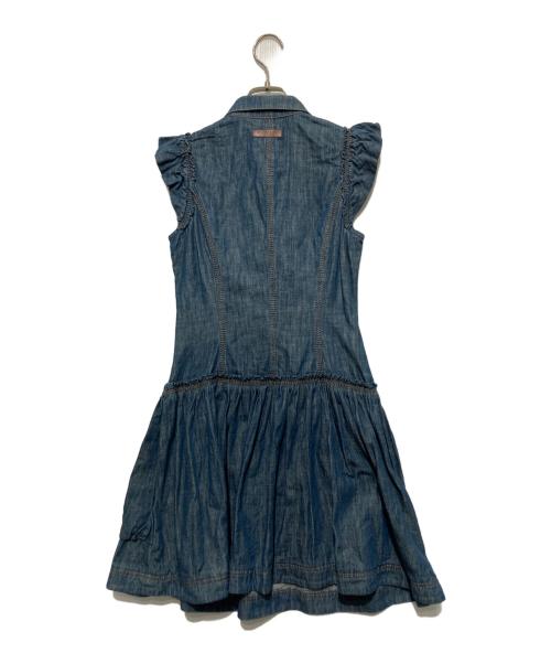 BURBERRY BLUE LABEL（バーバリー ブルー レーベル）BURBERRY BLUE LABEL (バーバリー ブルー レーベル) ホース刺繍フリルデニムワンピース インディゴ サイズ:38の古着・服飾アイテム